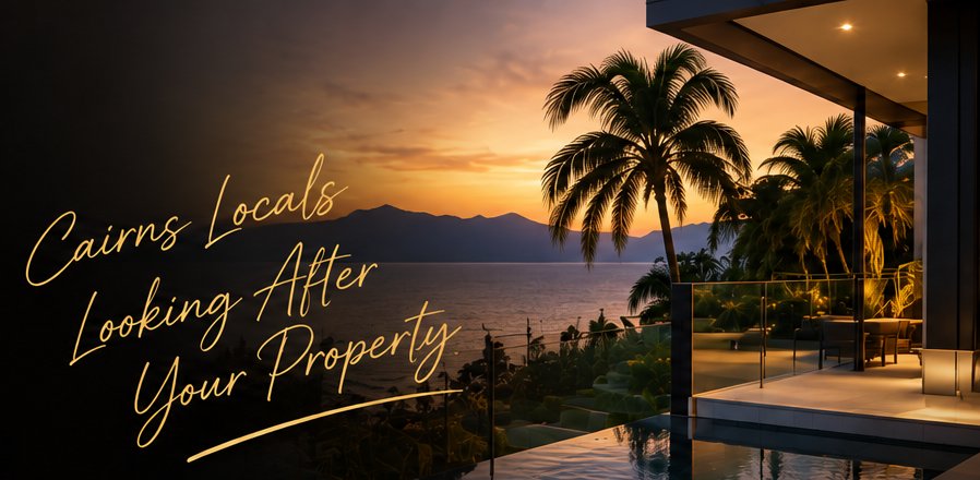 Cairns locals looking after your property: a home with a pool and palm trees at sunset